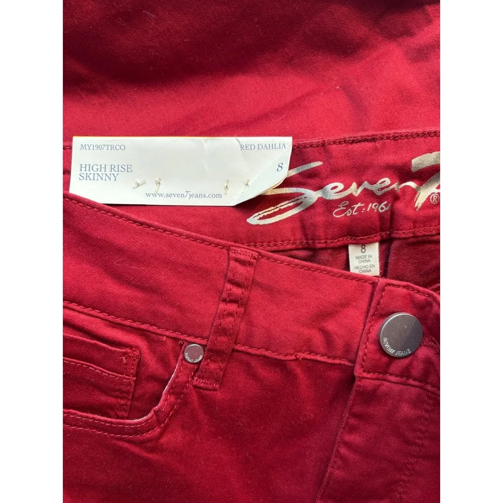 Seven7 High-Rise Skinny Jeans with Booty Shaper Size 8 NWT Red Dahlia MSRP $69